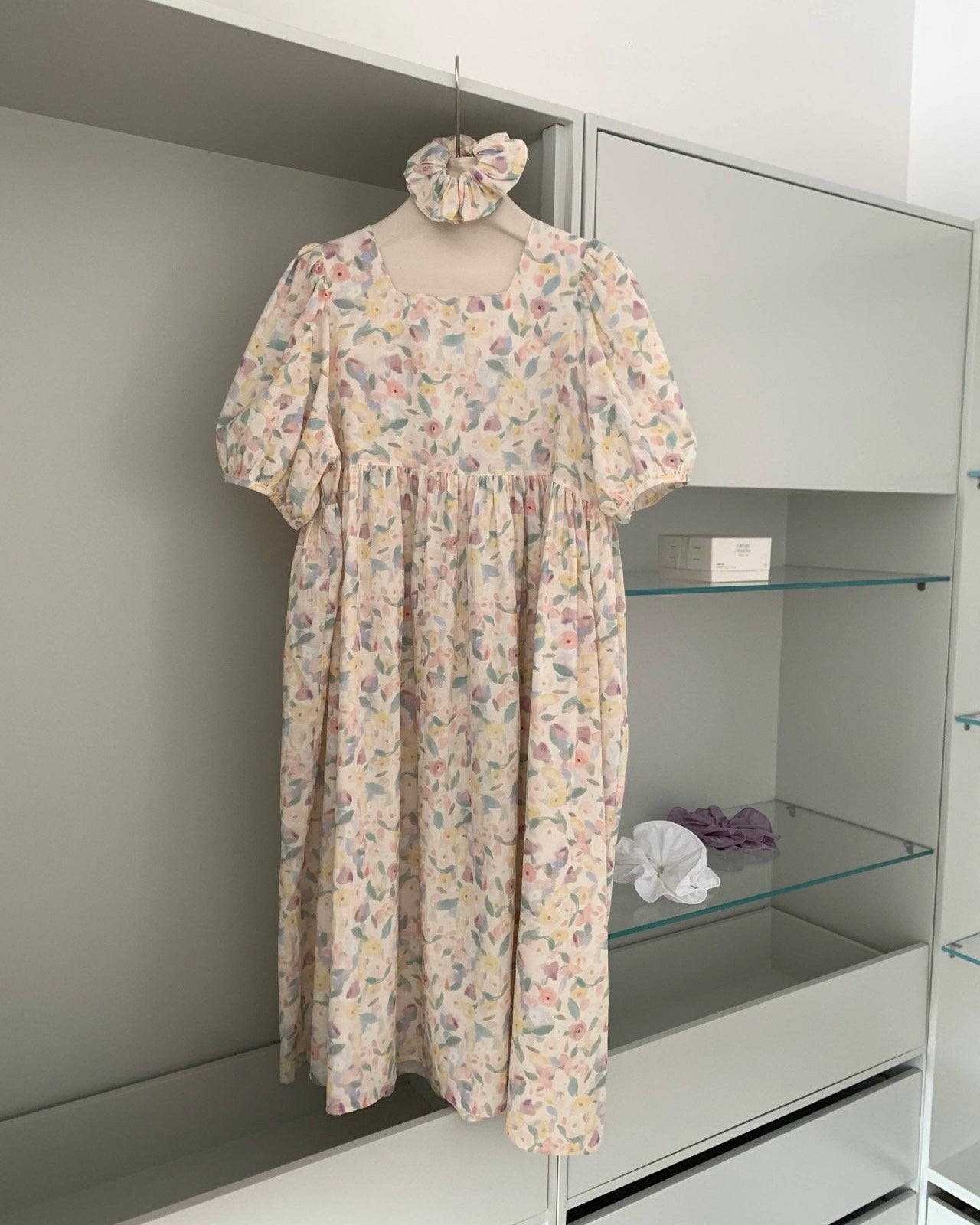 Pastel Floral Pajama Dress with Scrunchie