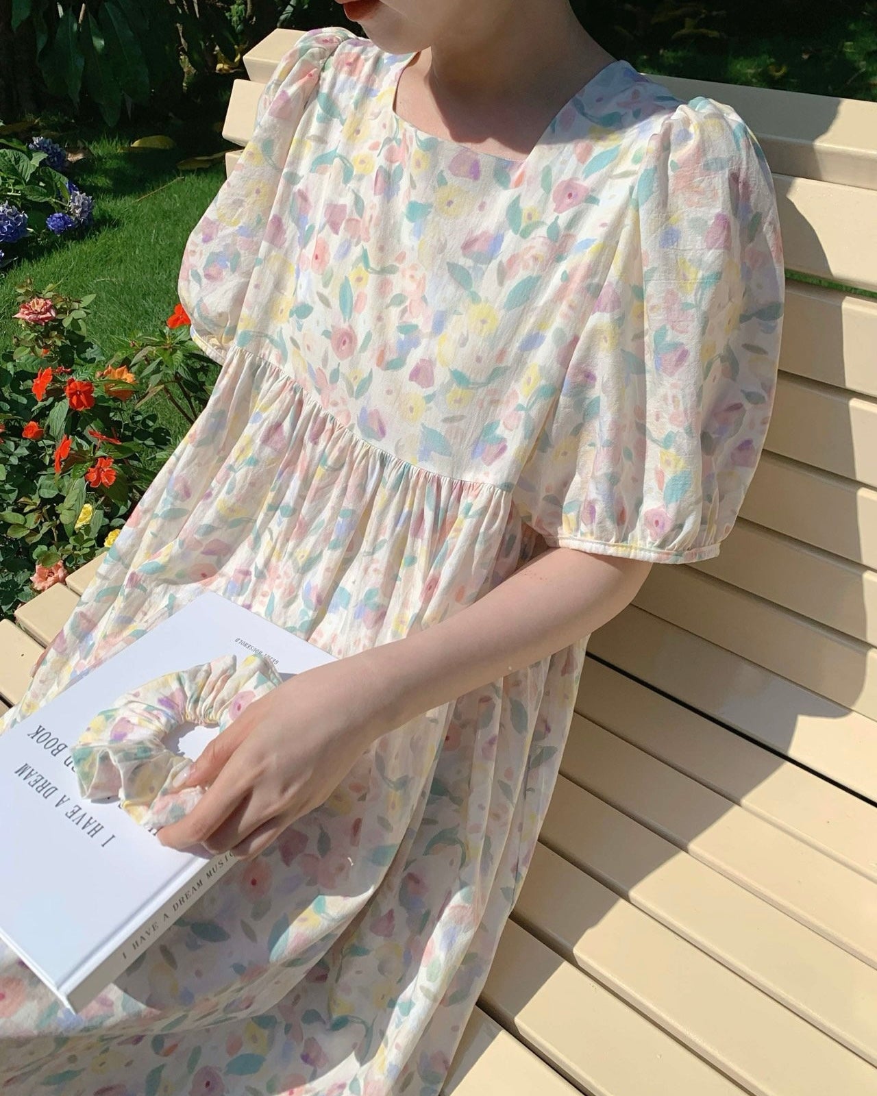 Pastel Floral Pajama Dress with Scrunchie