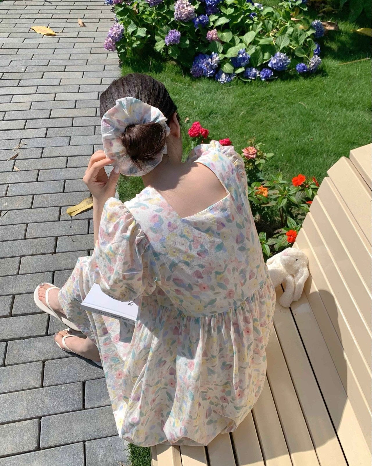 Pastel Floral Pajama Dress with Scrunchie
