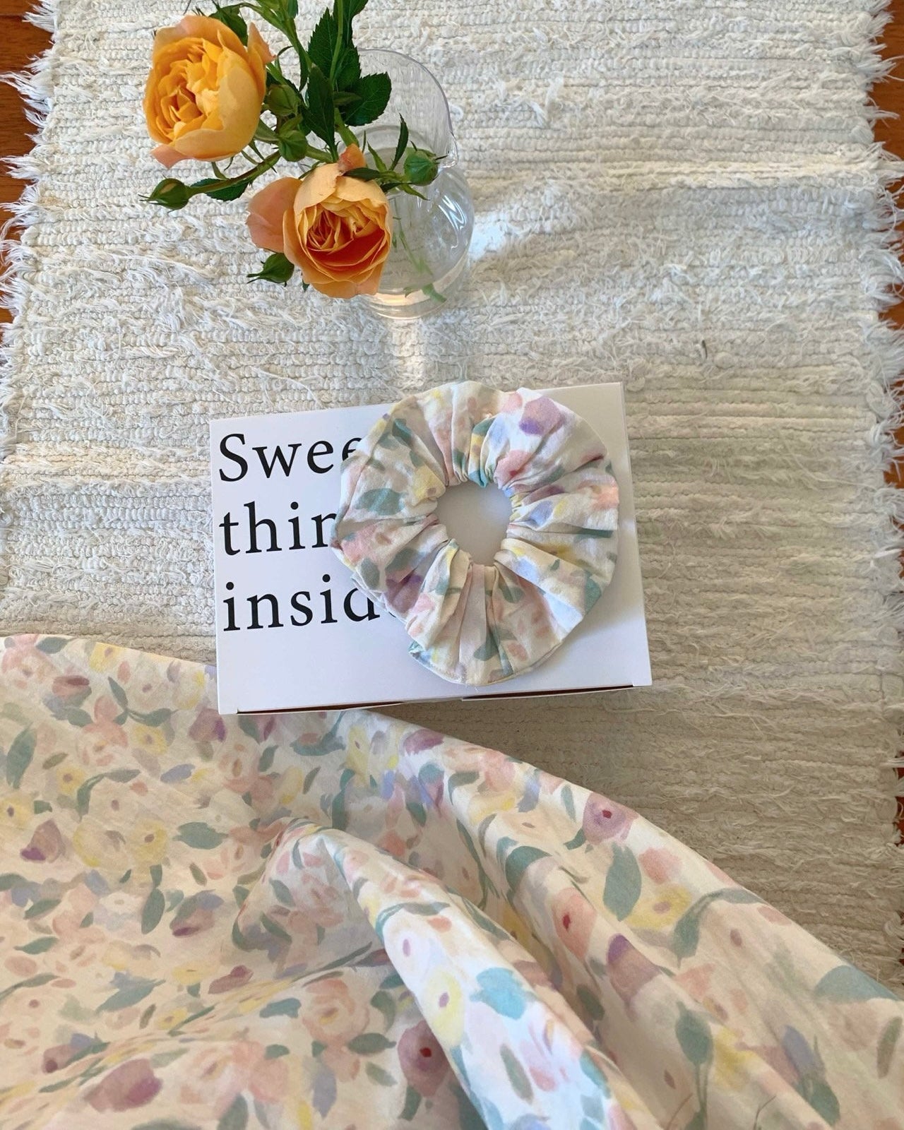 Pastel Floral Pajama Dress with Scrunchie