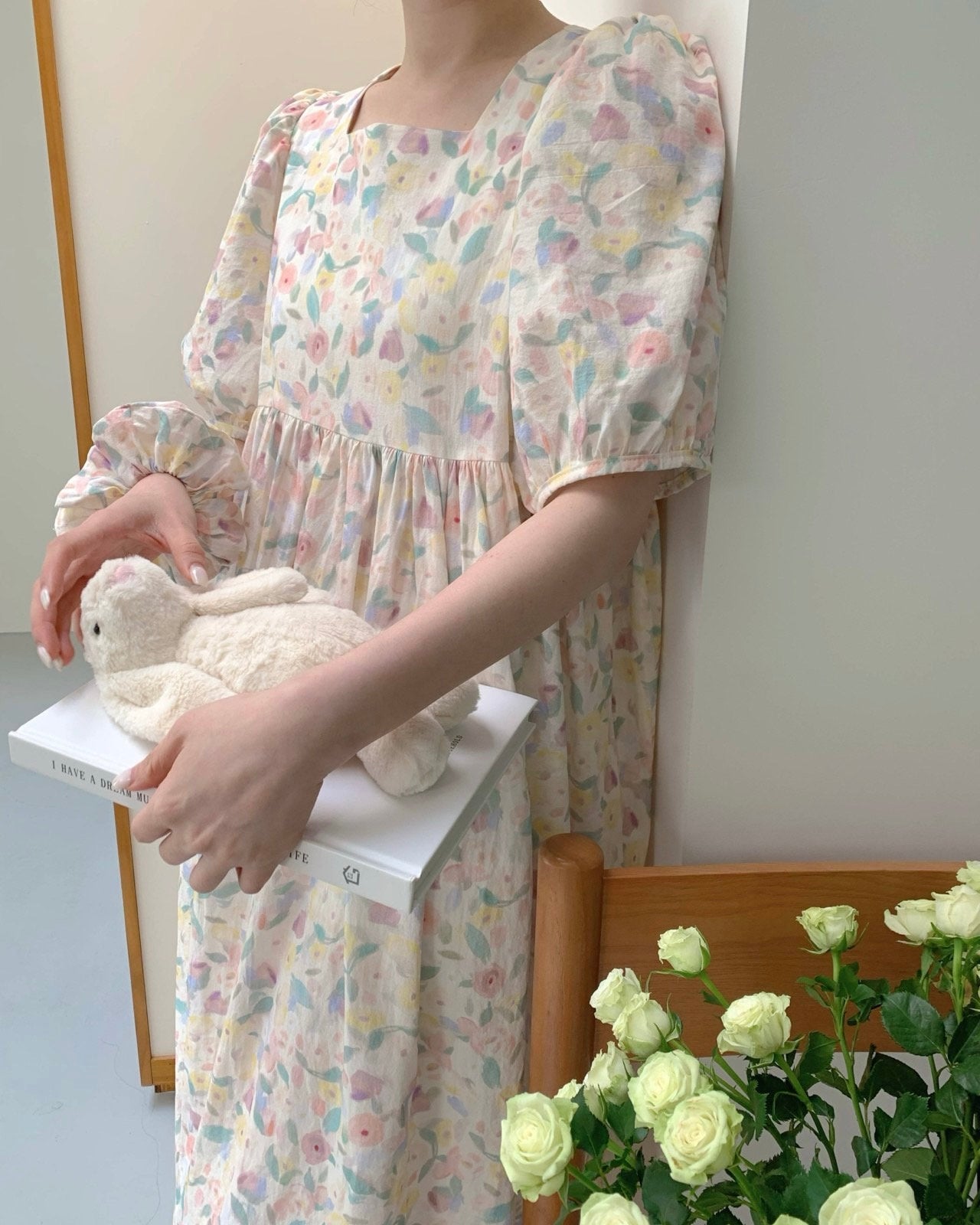 Pastel Floral Pajama Dress with Scrunchie
