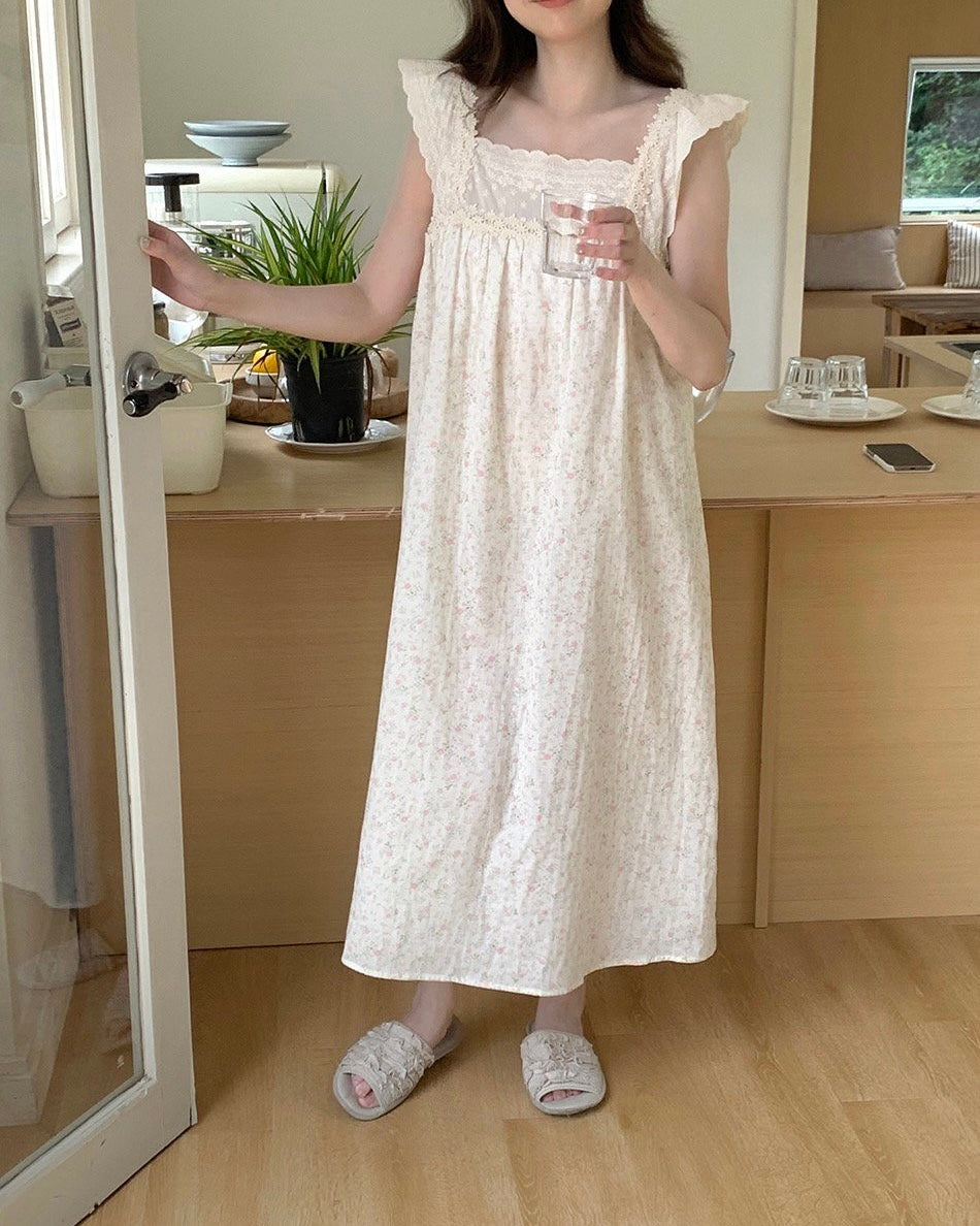 Soft Pink Floral Lace Pajama Dress
