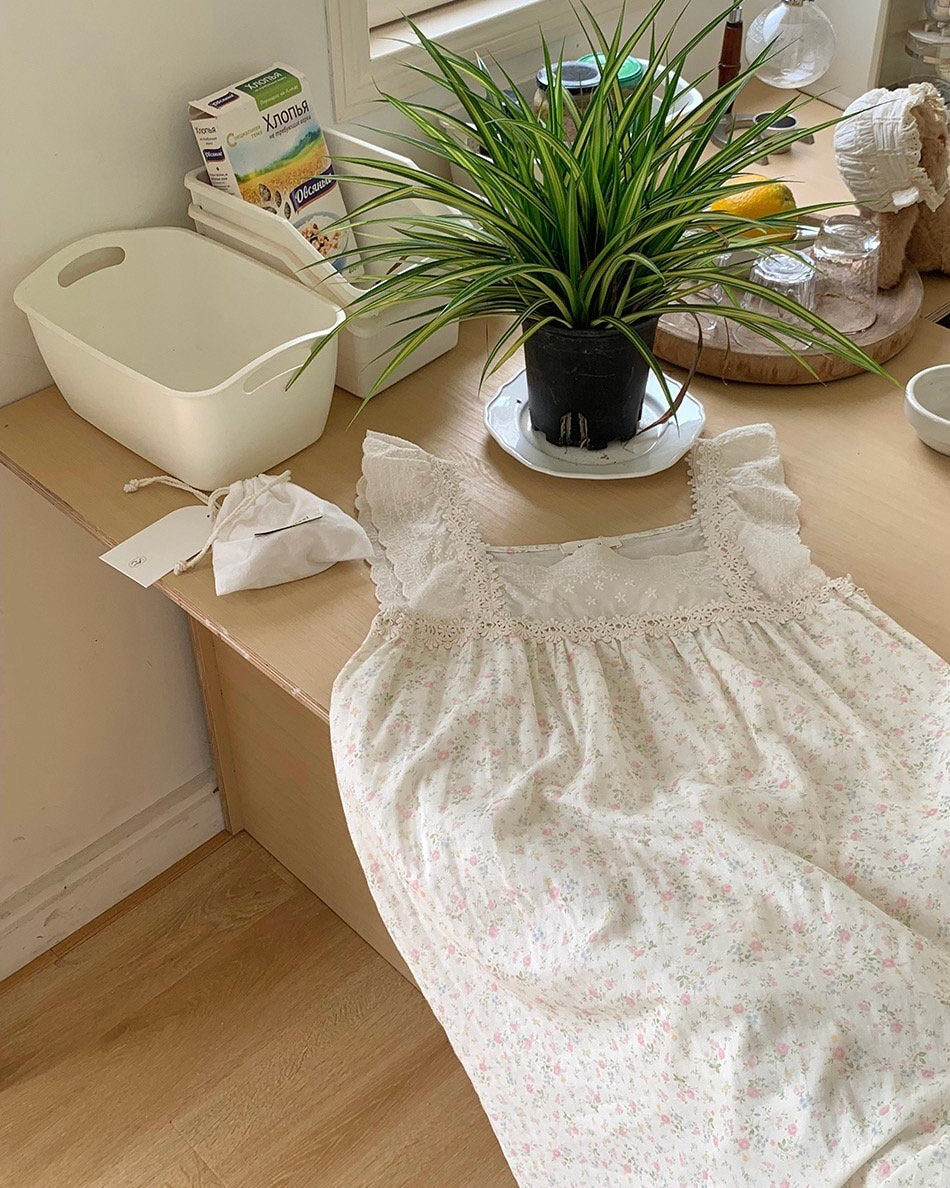 Soft Pink Floral Lace Pajama Dress