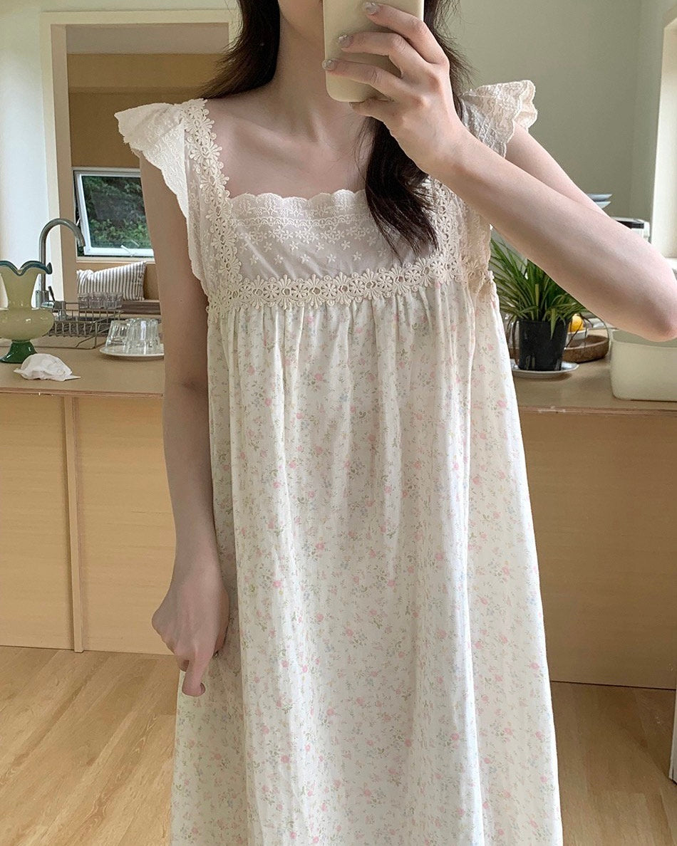 Soft Pink Floral Lace Pajama Dress