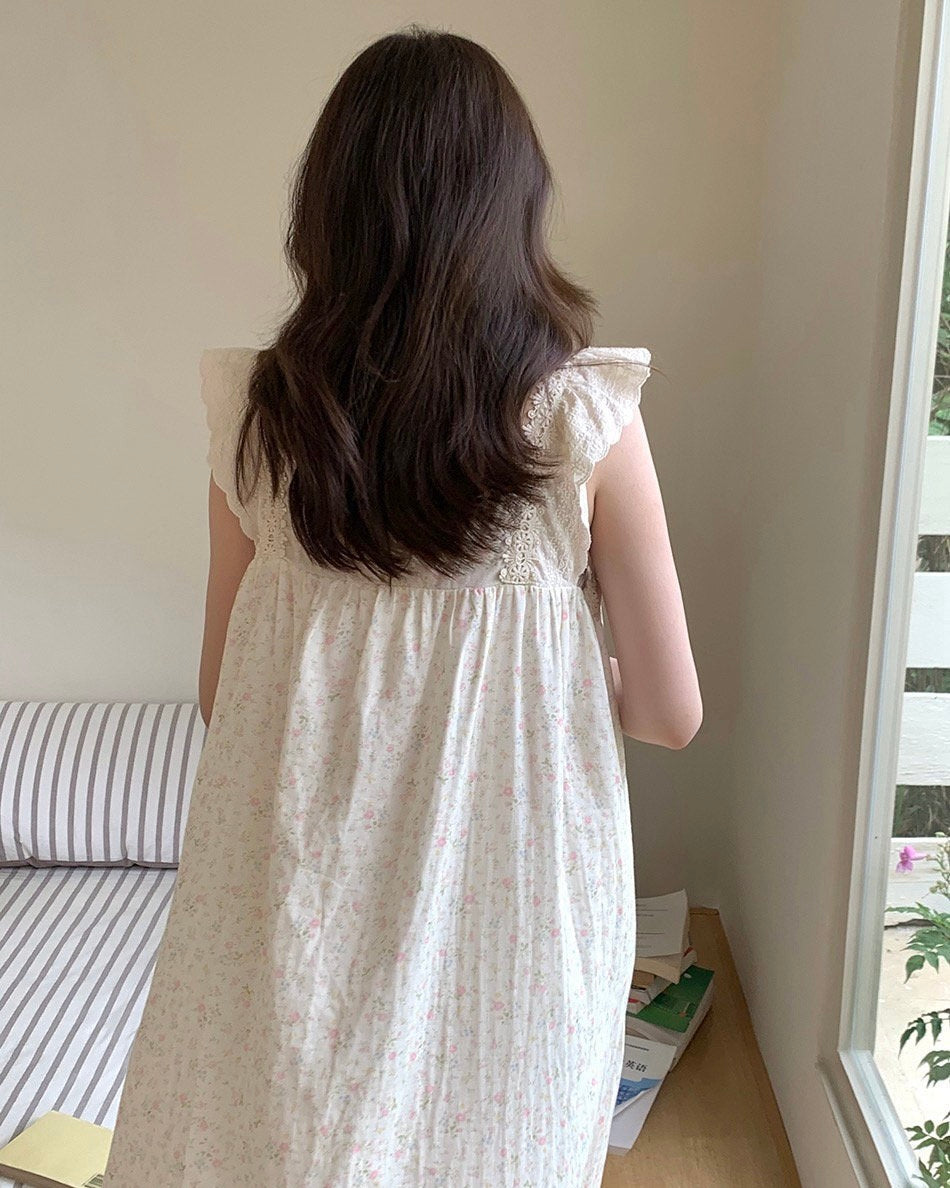 Soft Pink Floral Lace Pajama Dress
