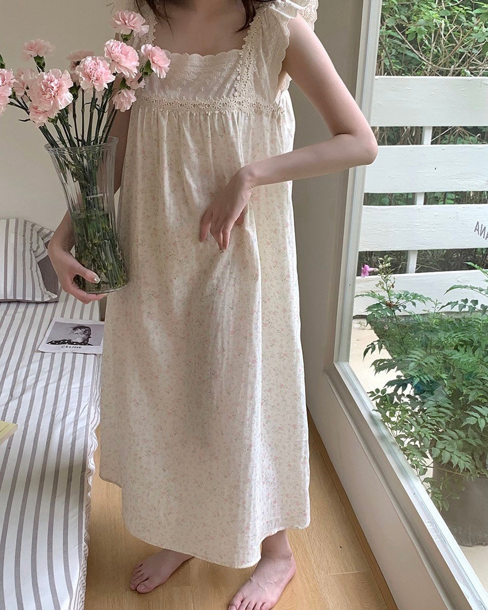 Soft Pink Floral Lace Pajama Dress