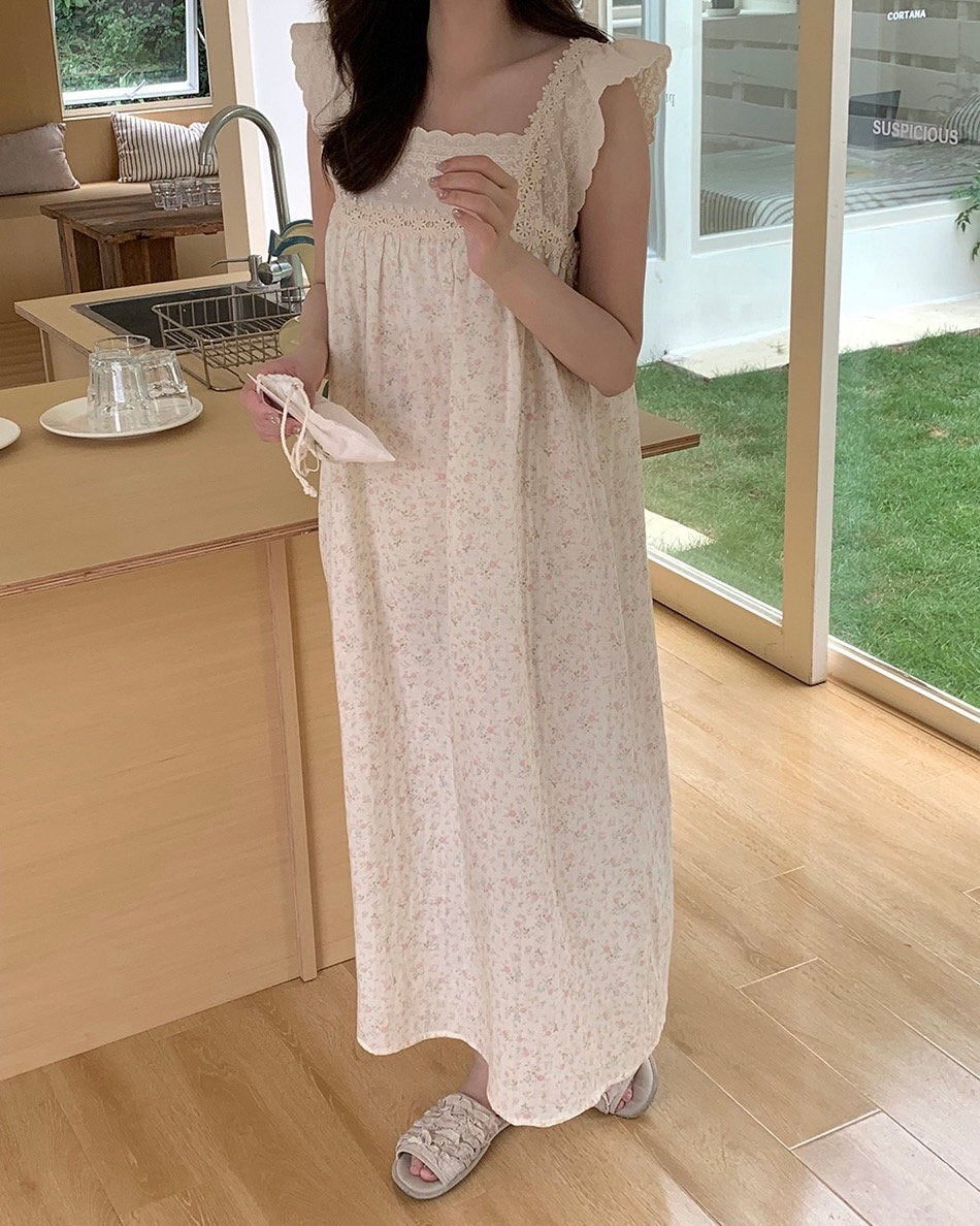 Soft Pink Floral Lace Pajama Dress