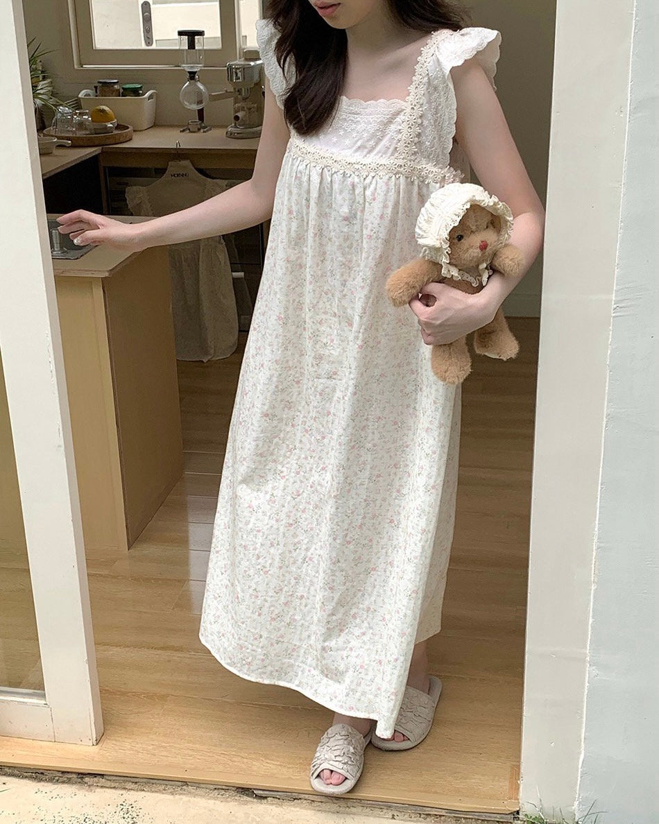 Soft Pink Floral Lace Pajama Dress