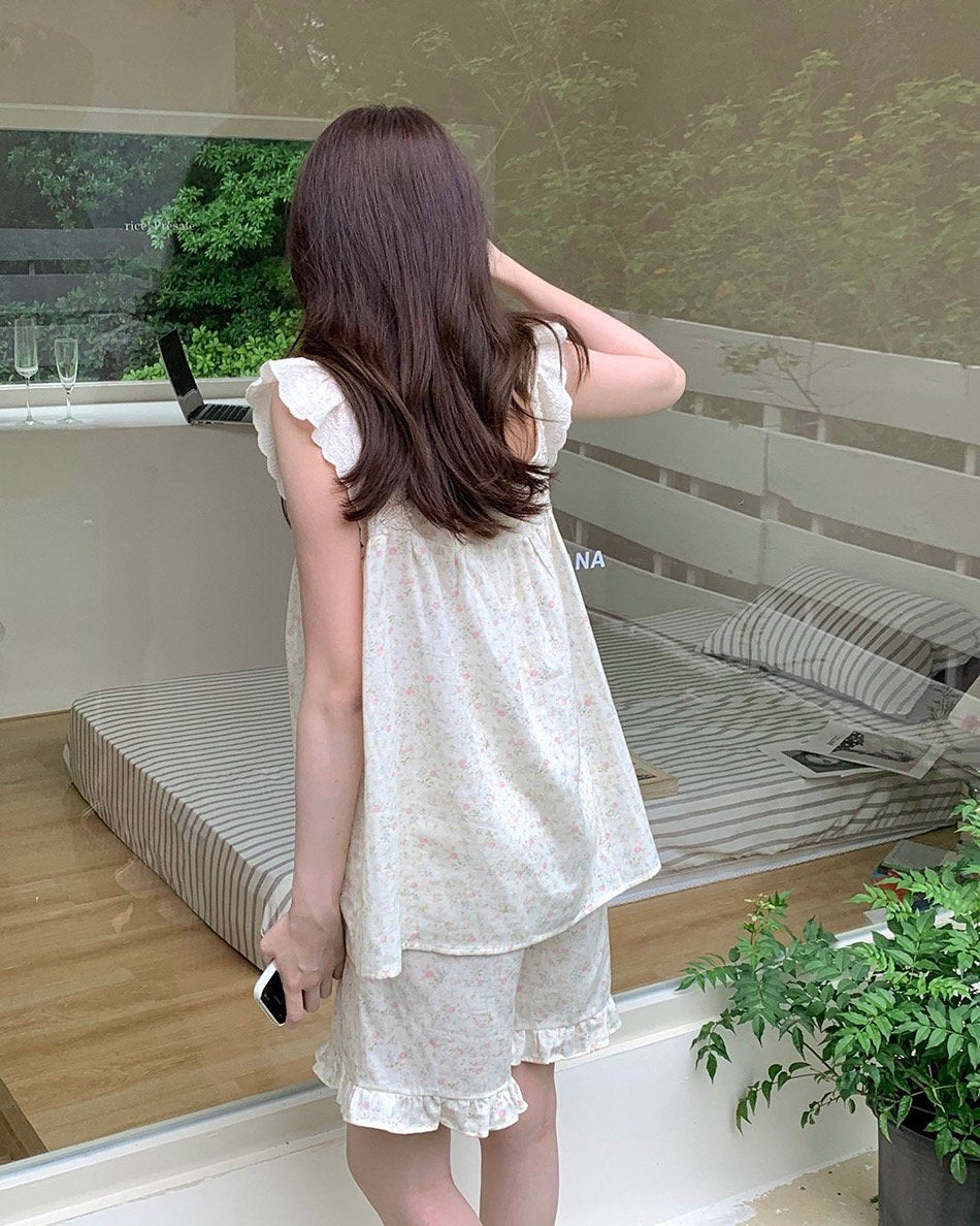 Soft Pink Floral Lace Pajama Set