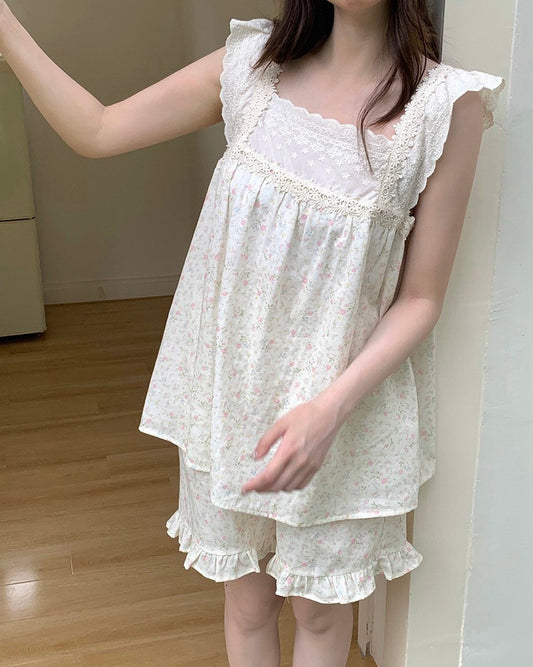 Soft Pink Floral Lace Pajama Set