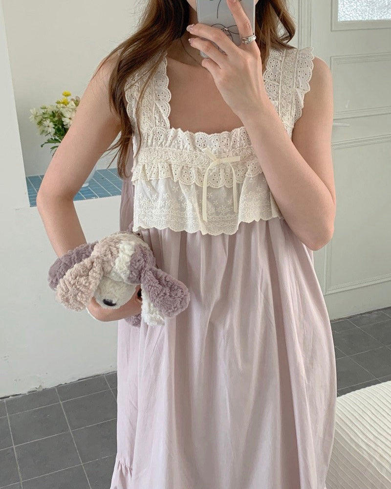 Dusty Pink Lace Trim Pajama Dress
