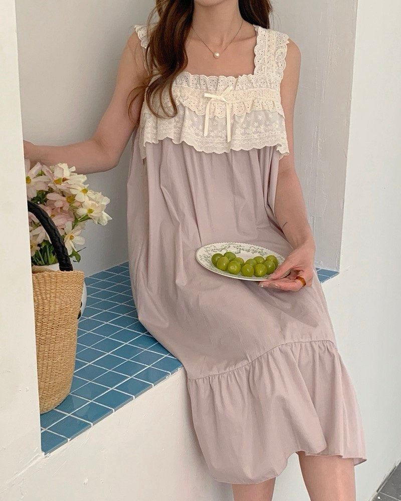 Dusty Pink Lace Trim Pajama Dress