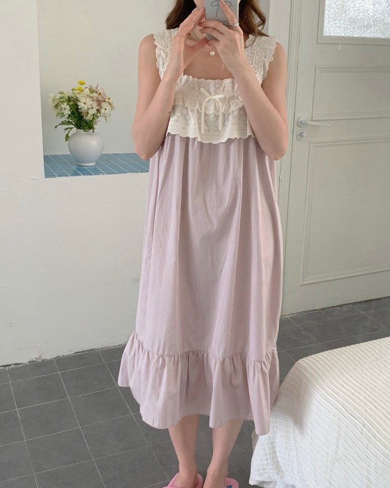 Dusty Pink Lace Trim Pajama Dress