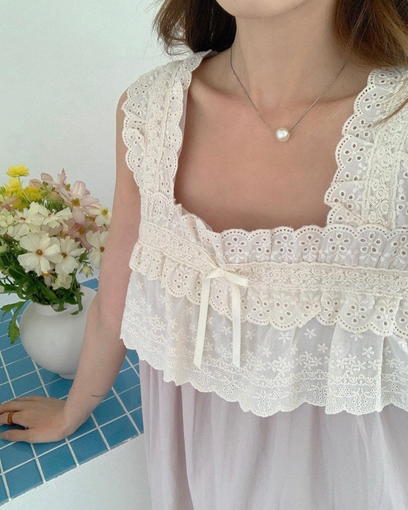 Dusty Pink Lace Trim Pajama Dress