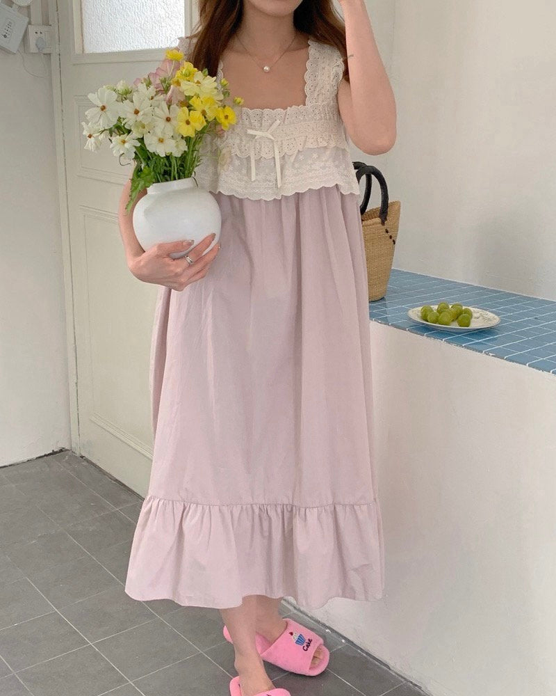 Dusty Pink Lace Trim Pajama Dress