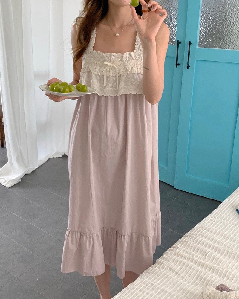 Dusty Pink Lace Trim Pajama Dress