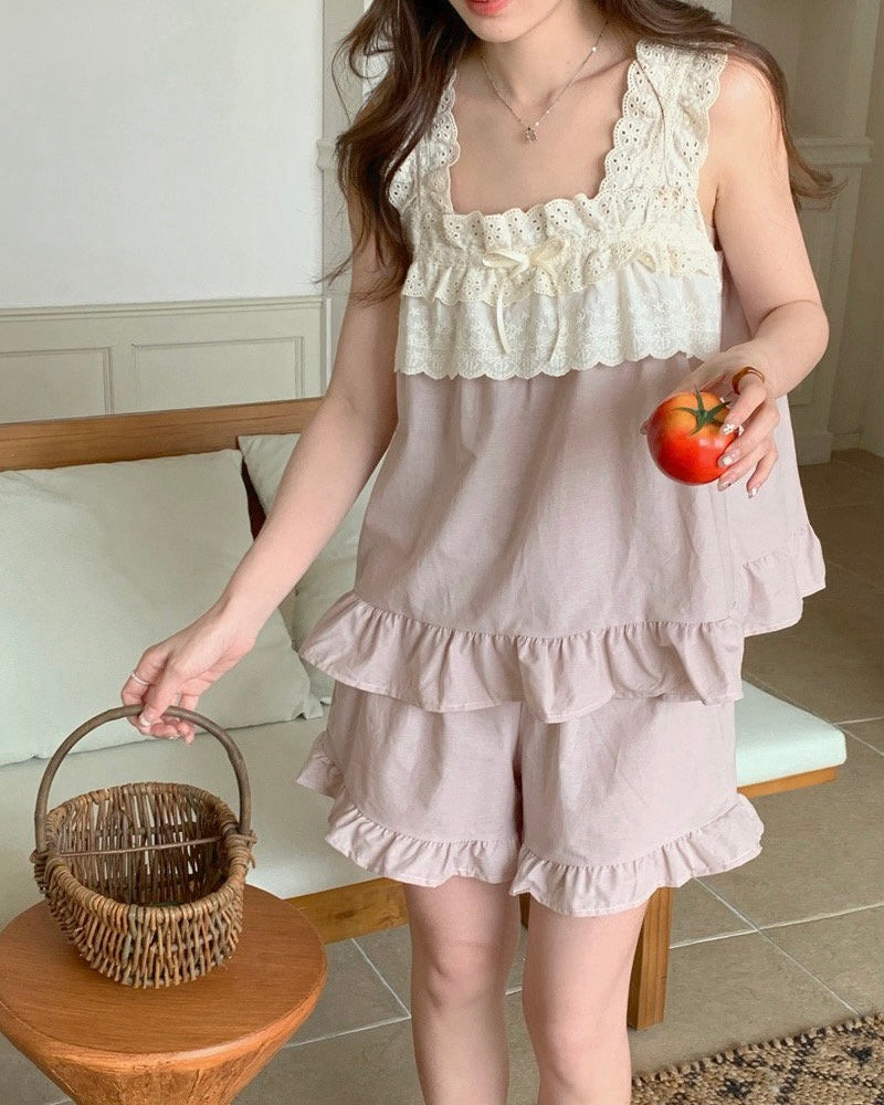 Dusty Pink Lace Trim Pajama Set