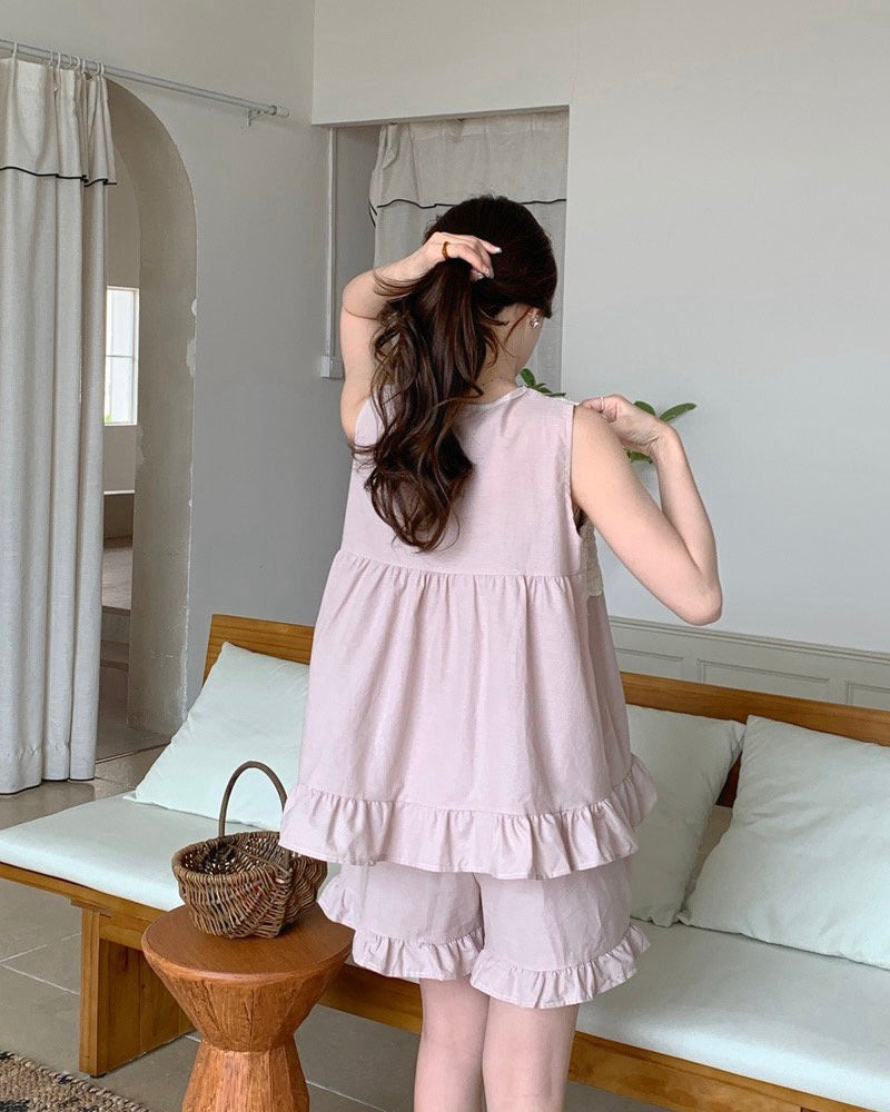 Dusty Pink Lace Trim Pajama Set