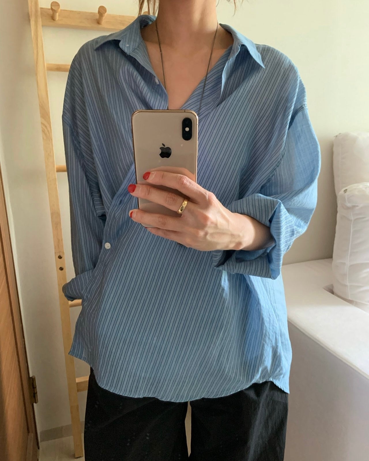 Sheer Striped Side-Button Shirt