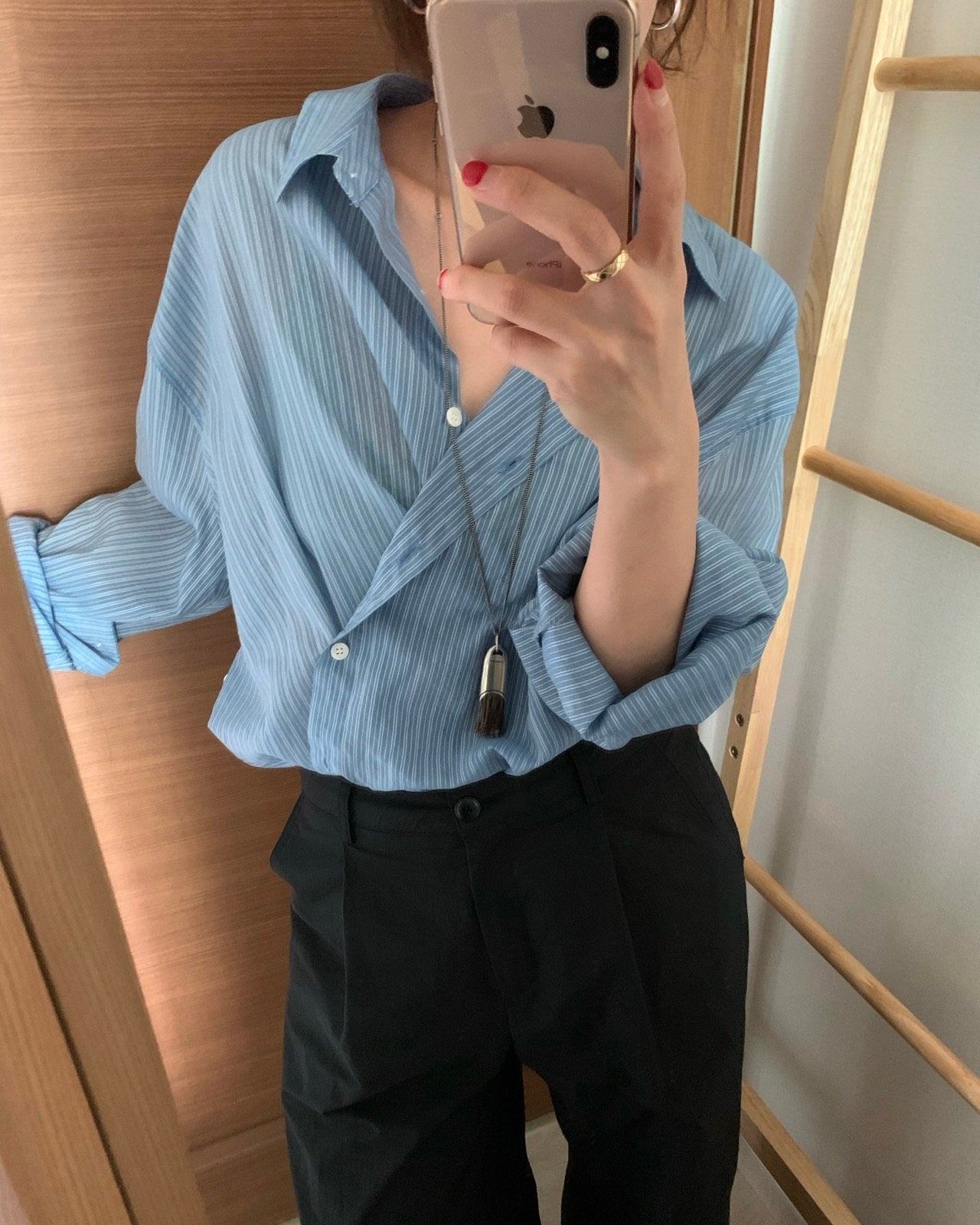 Sheer Striped Side-Button Shirt
