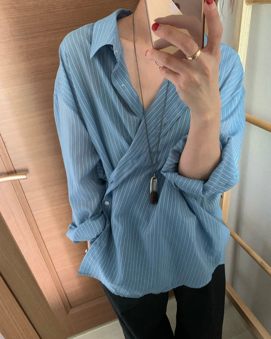 Sheer Striped Side-Button Shirt