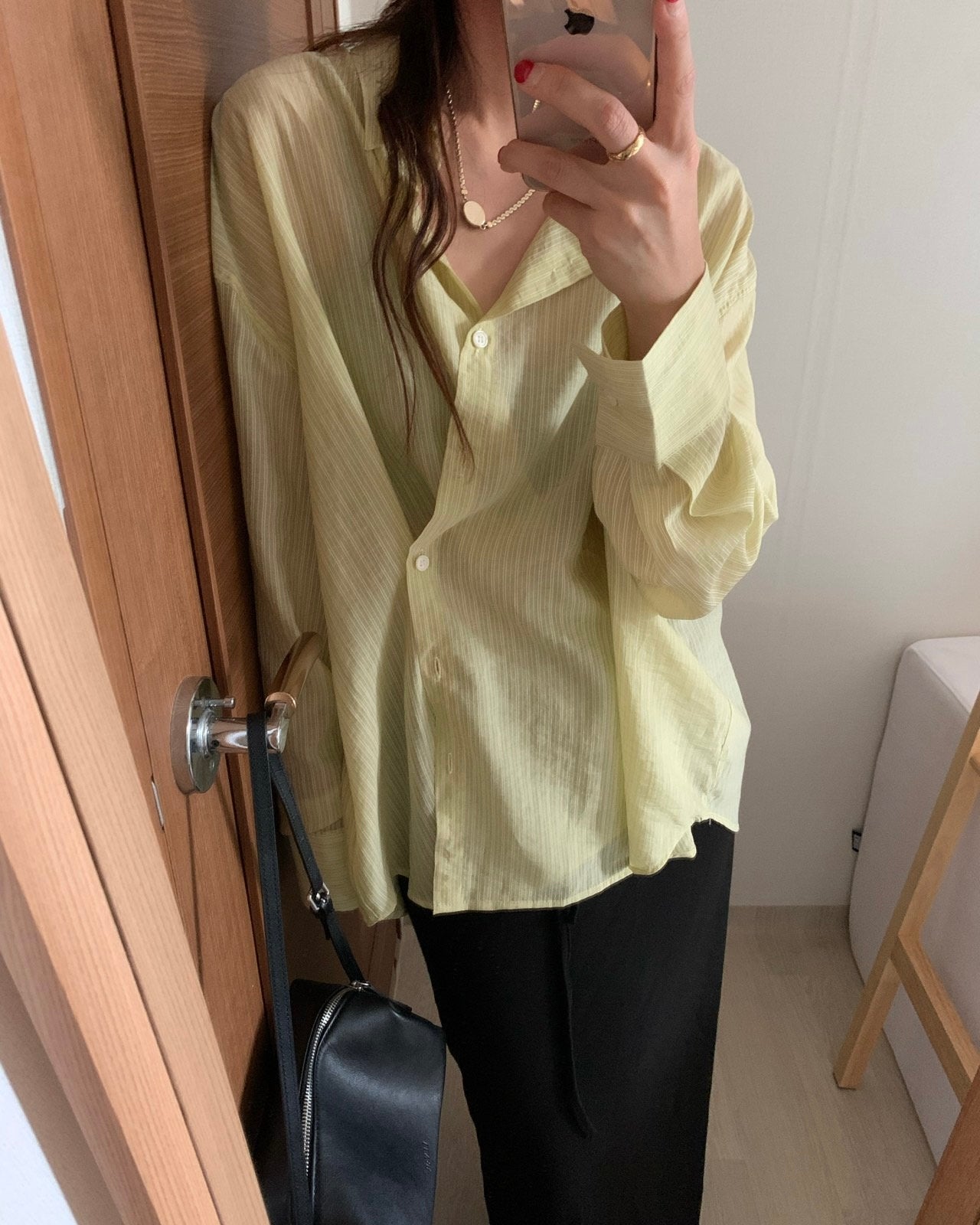 Sheer Striped Side-Button Shirt