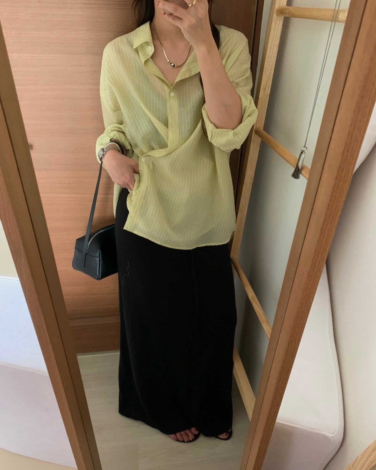 Sheer Striped Side-Button Shirt