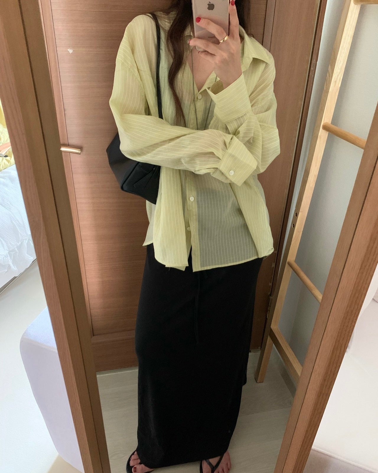 Sheer Striped Side-Button Shirt
