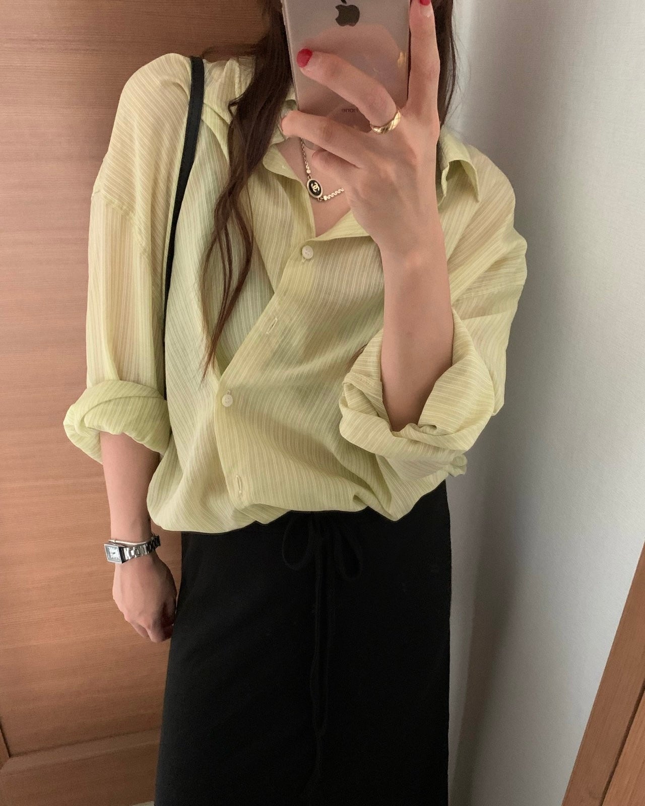 Sheer Striped Side-Button Shirt