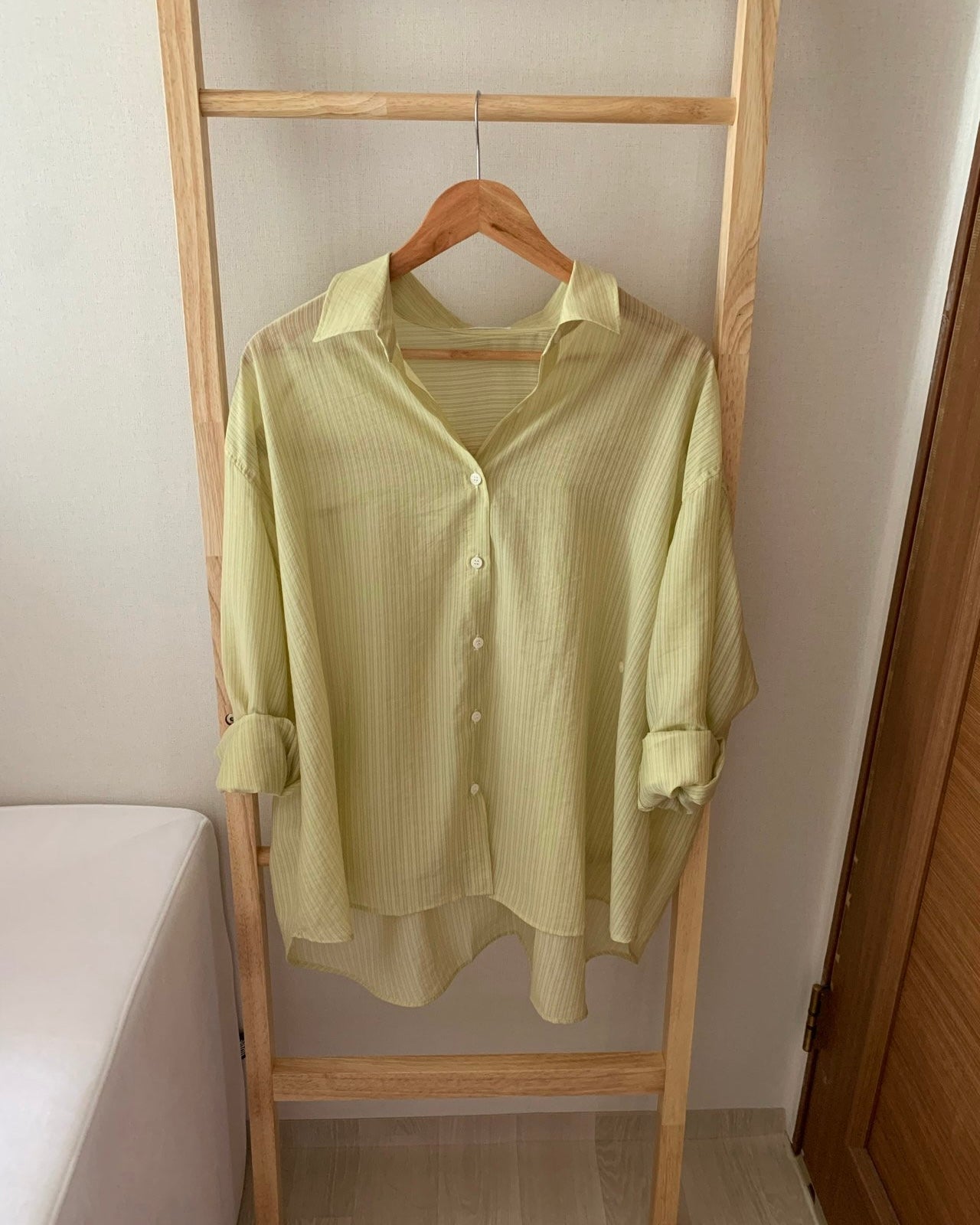 Sheer Striped Side-Button Shirt