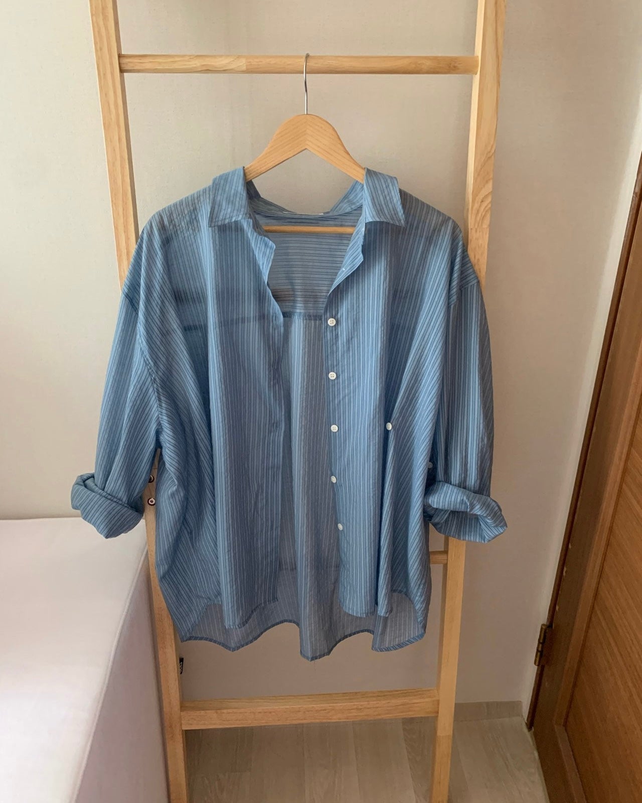Sheer Striped Side-Button Shirt