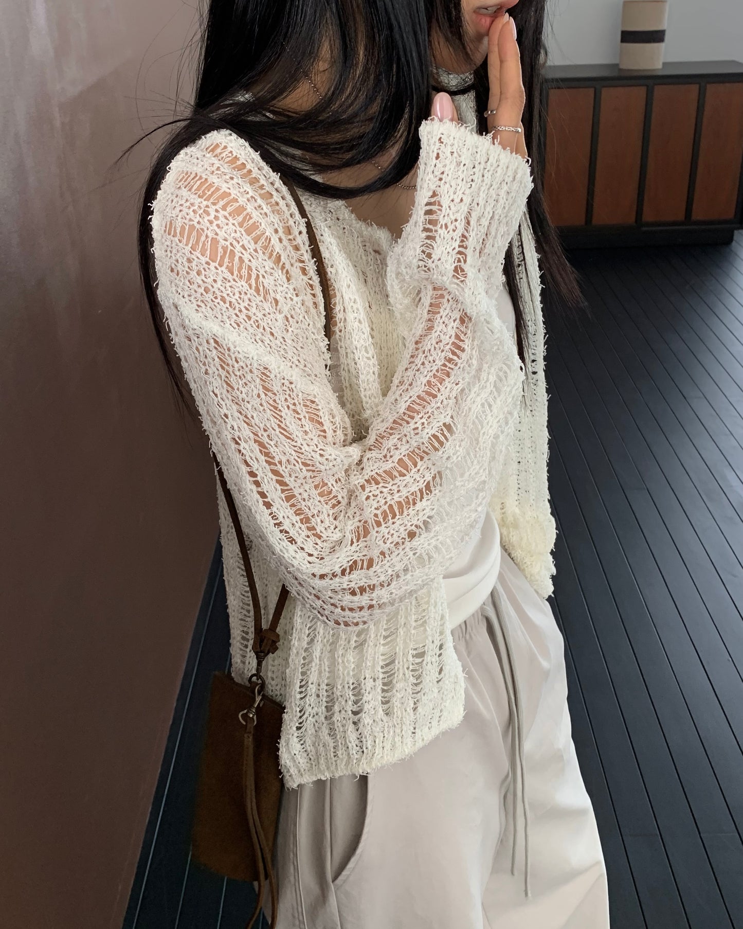 Weave Mesh Knit Cardigan
