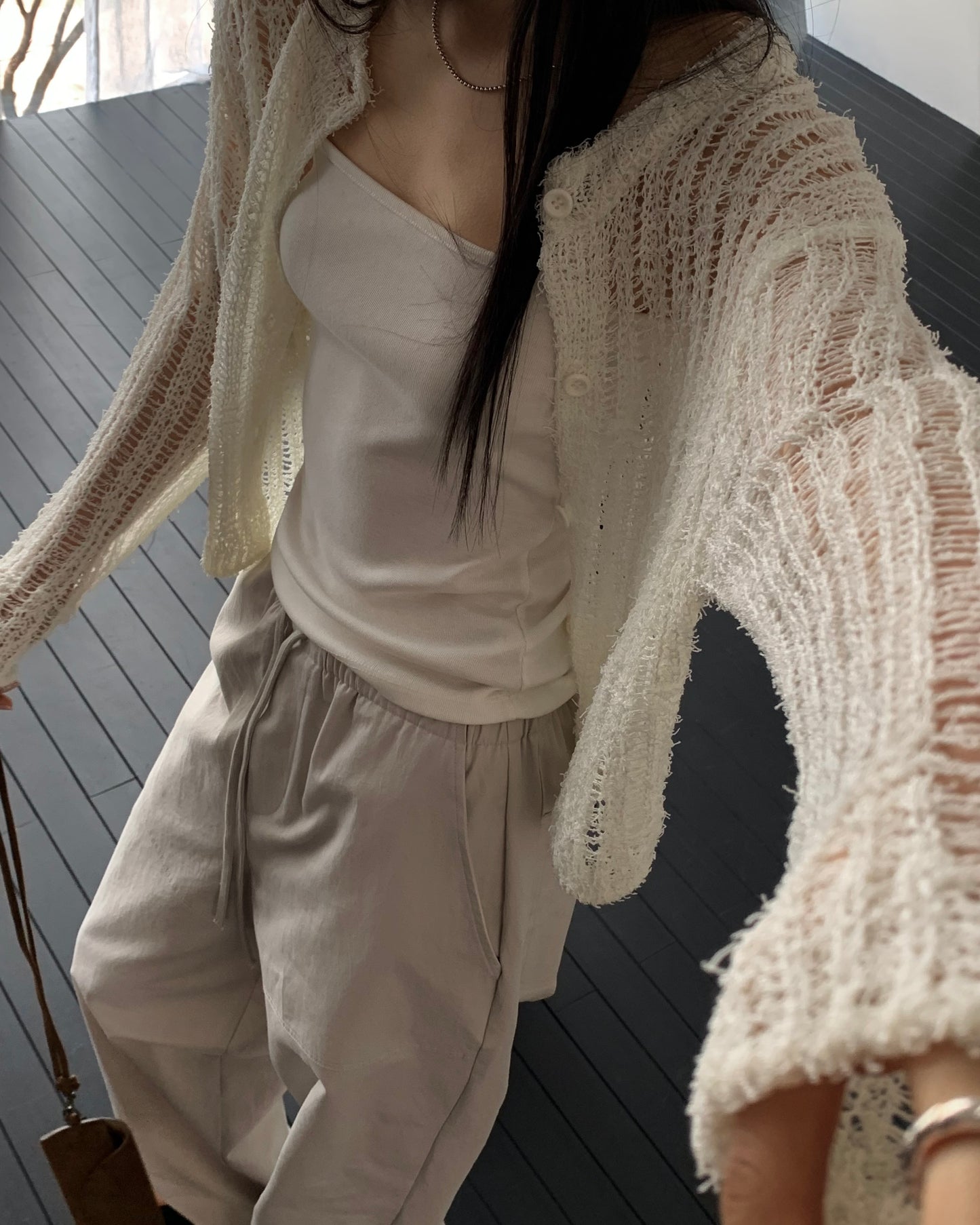 Weave Mesh Knit Cardigan