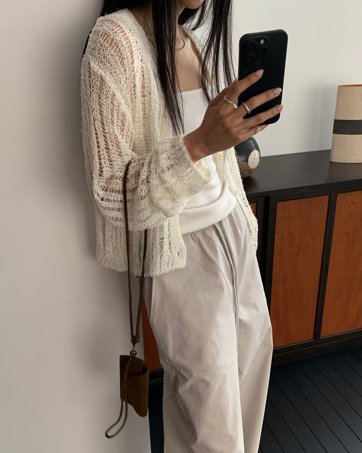 Weave Mesh Knit Cardigan