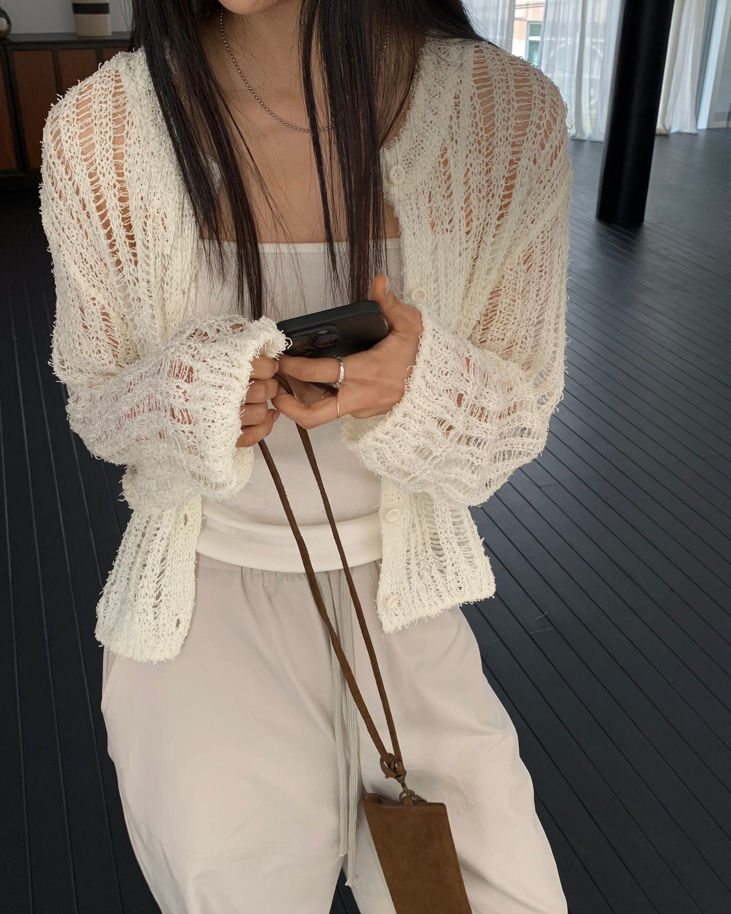 Weave Mesh Knit Cardigan