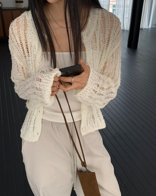 Weave Mesh Knit Cardigan