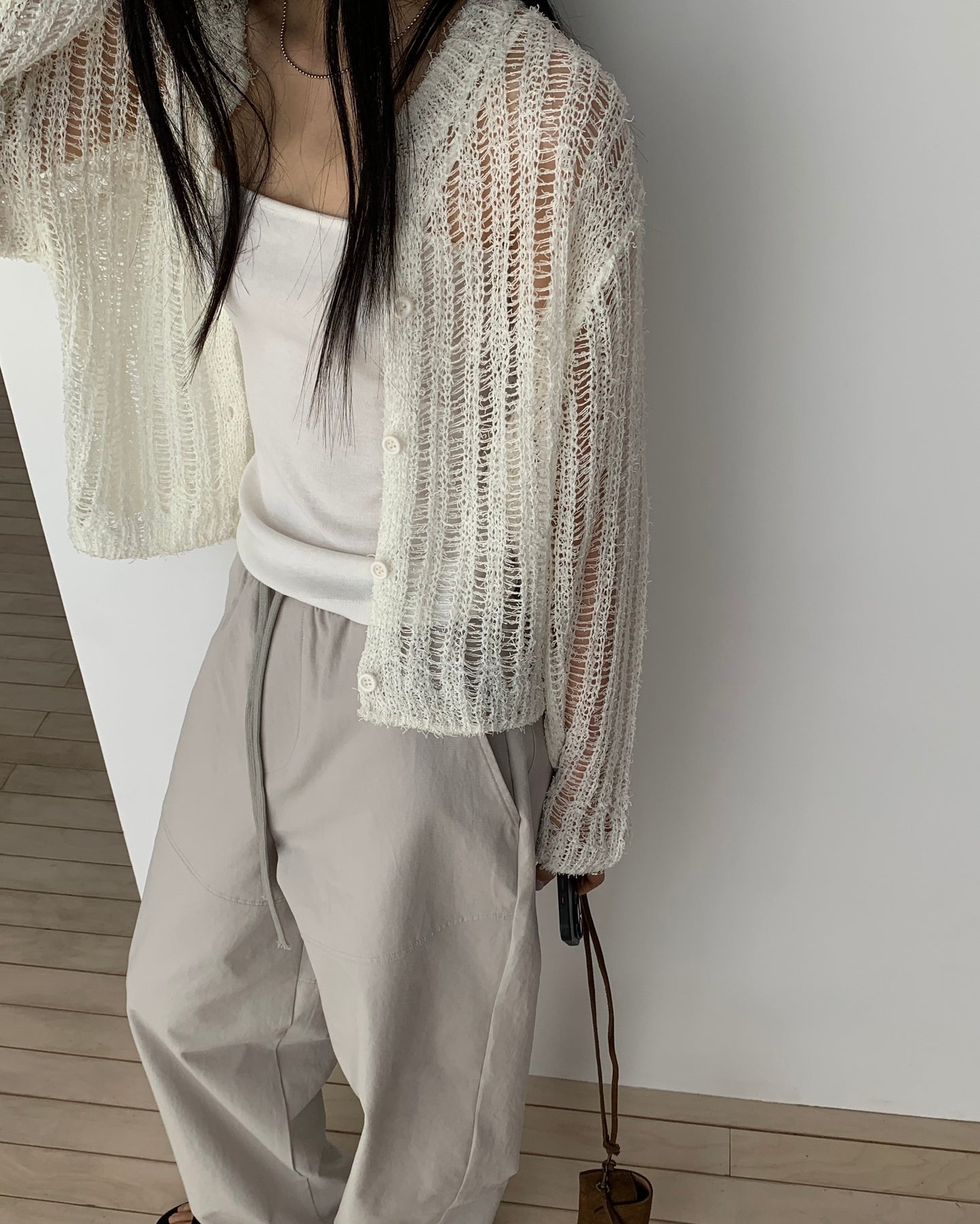 Weave Mesh Knit Cardigan