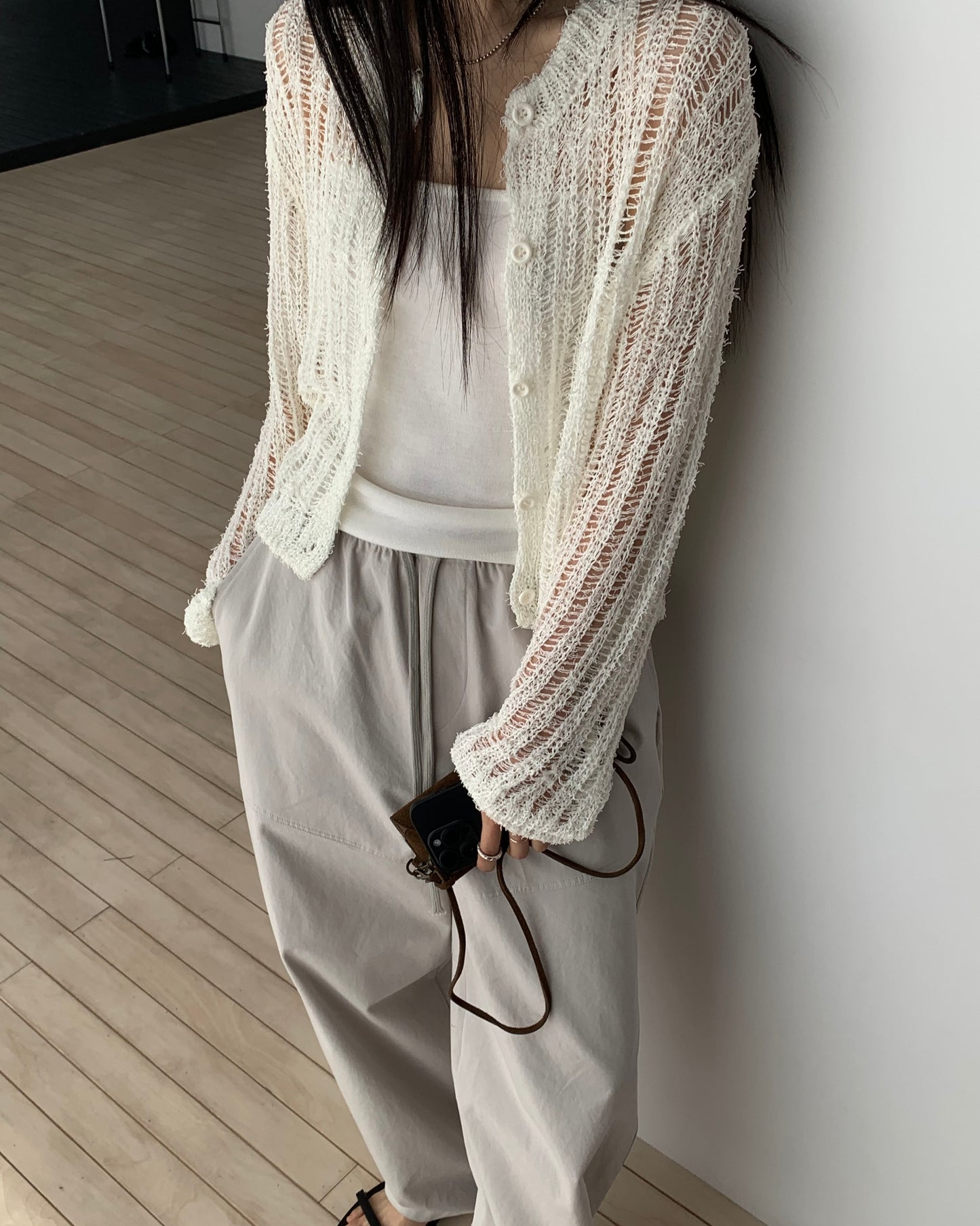 Weave Mesh Knit Cardigan