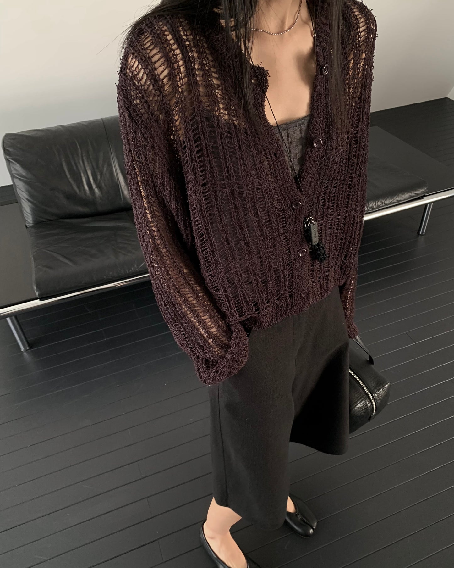 Weave Mesh Knit Cardigan