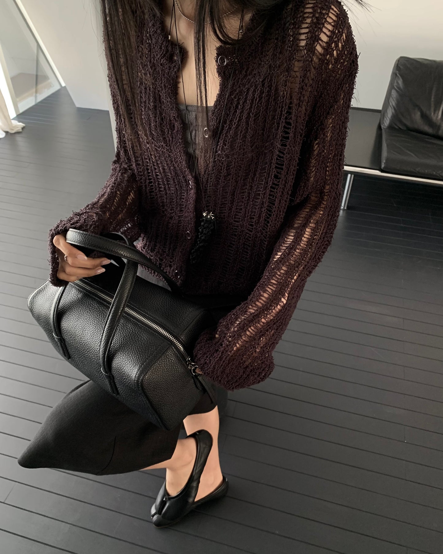 Weave Mesh Knit Cardigan