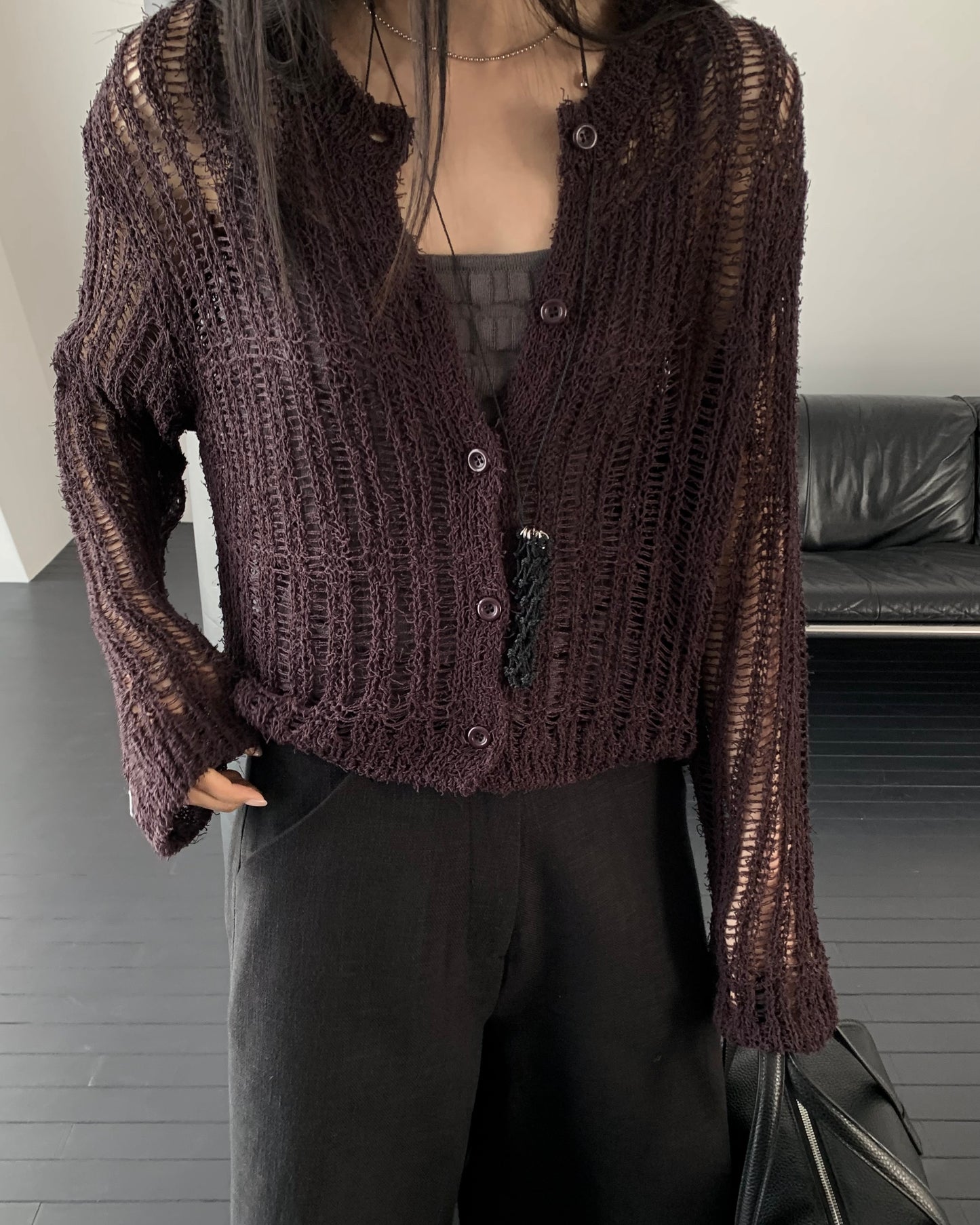 Weave Mesh Knit Cardigan