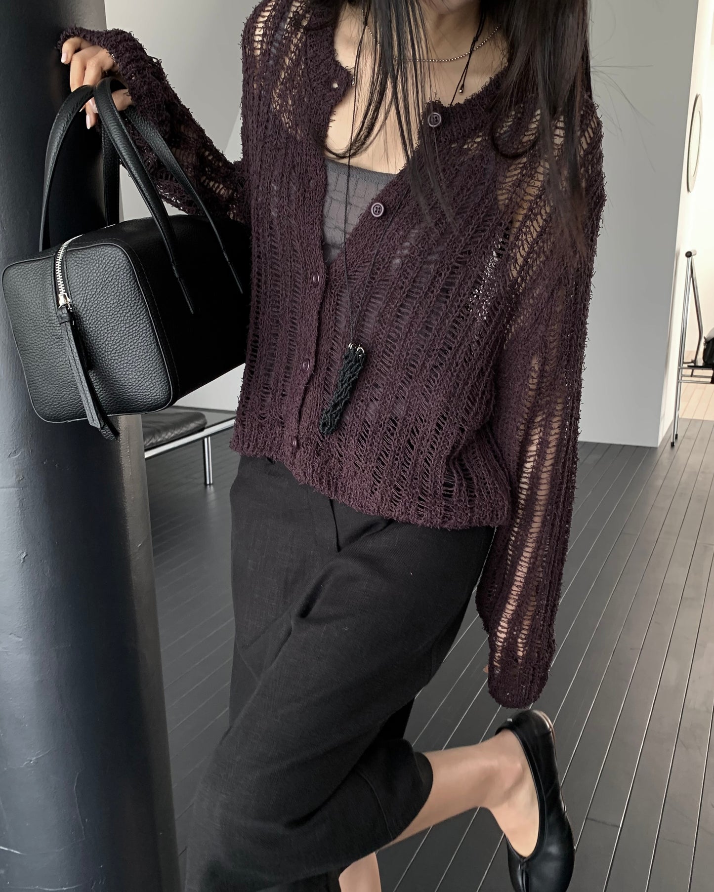 Weave Mesh Knit Cardigan