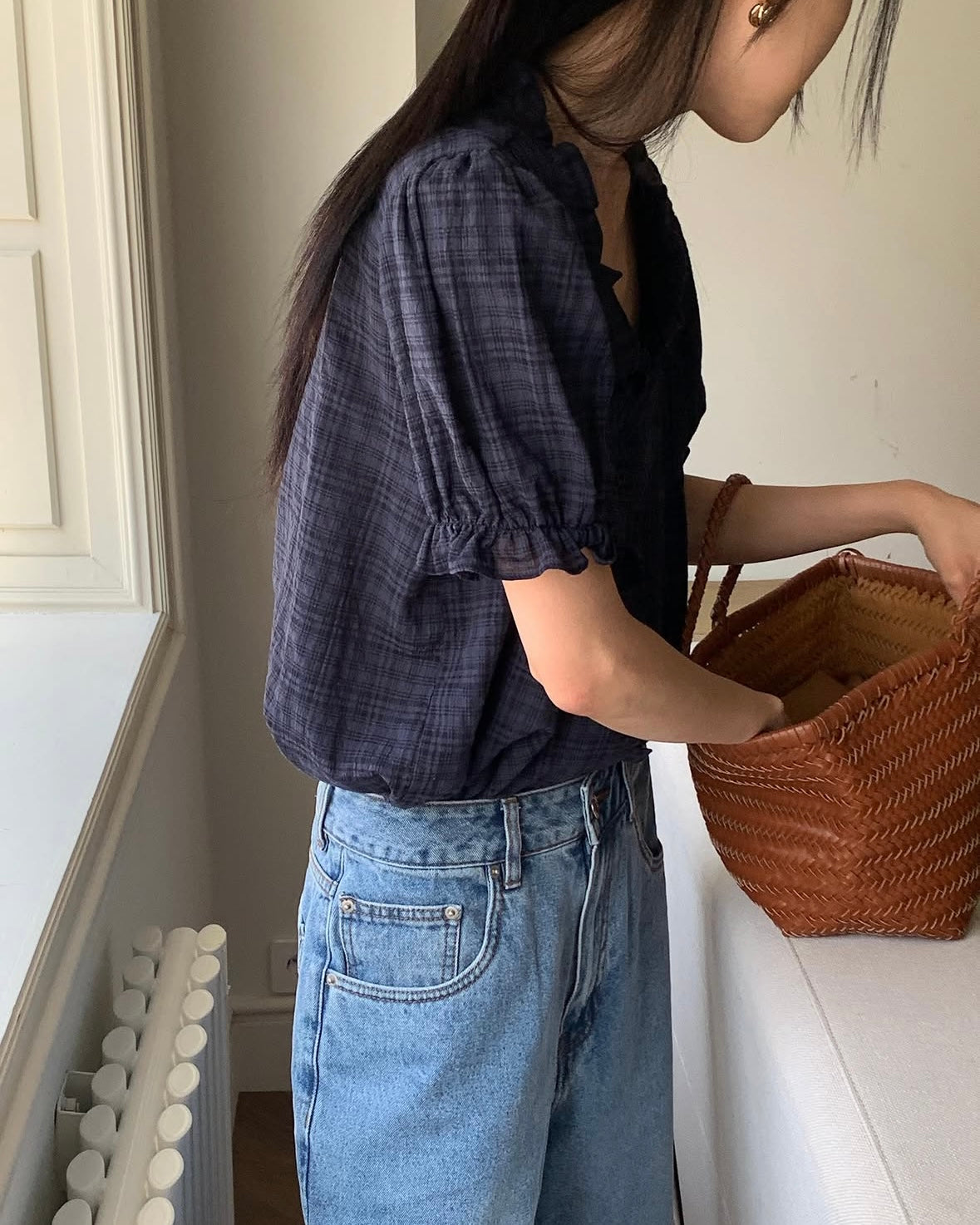 Ruffle Check Blouse