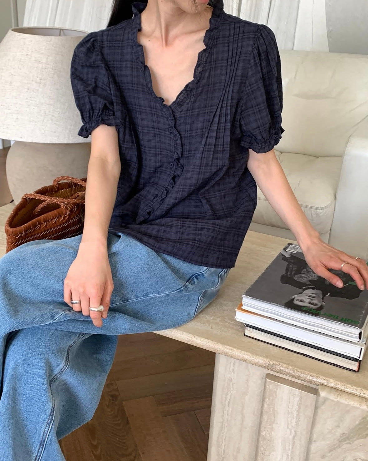 Ruffle Check Blouse