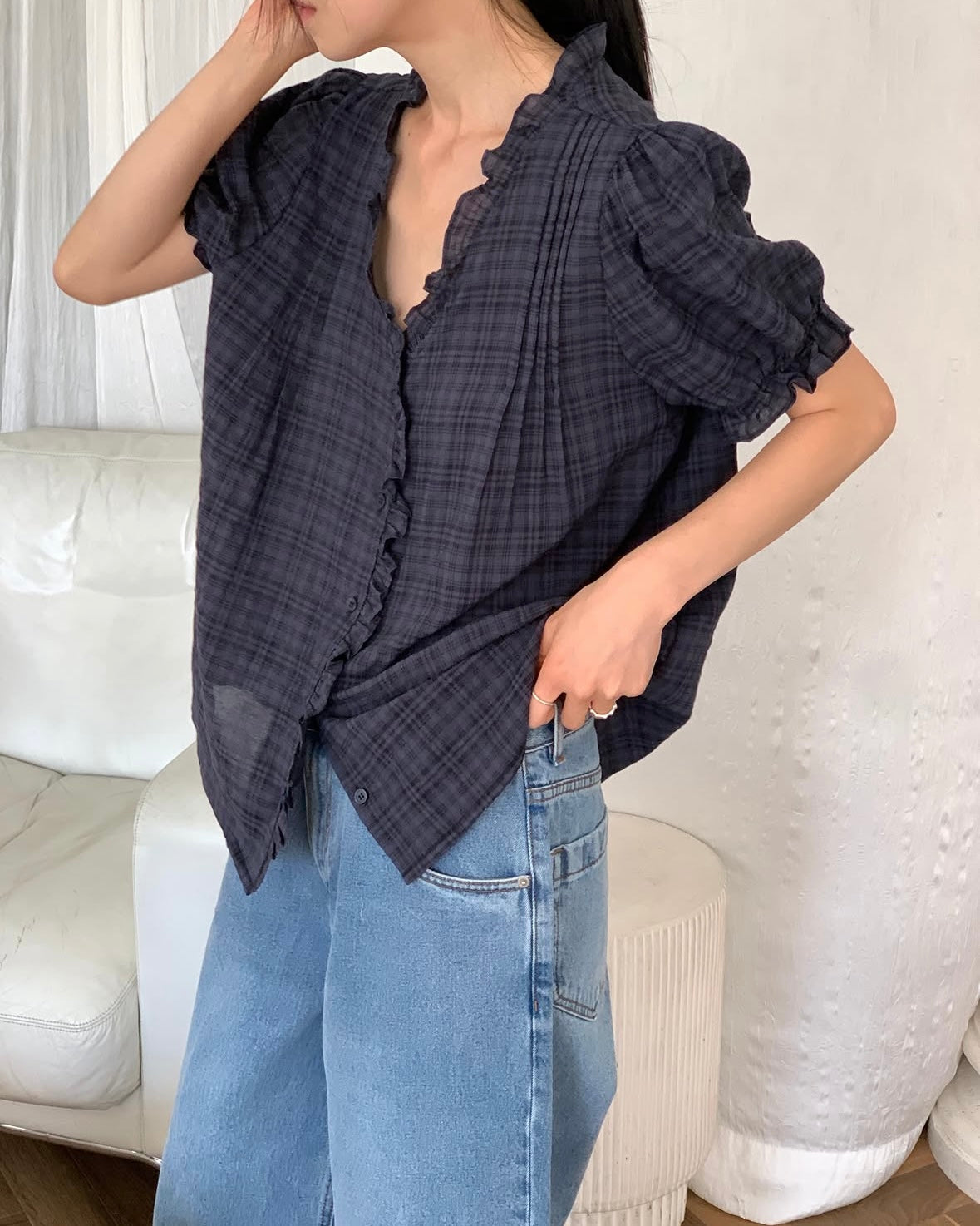 Ruffle Check Blouse