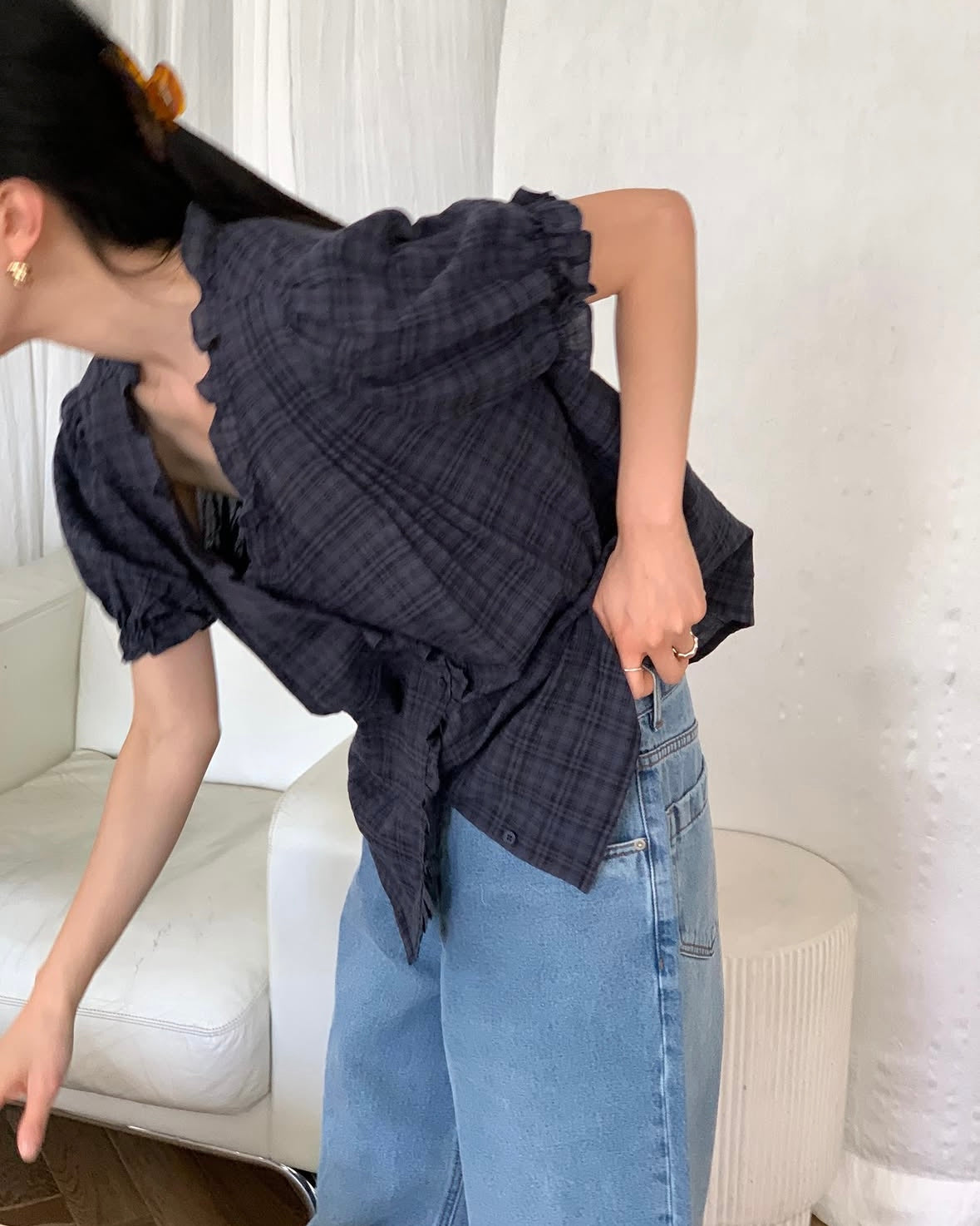 Ruffle Check Blouse