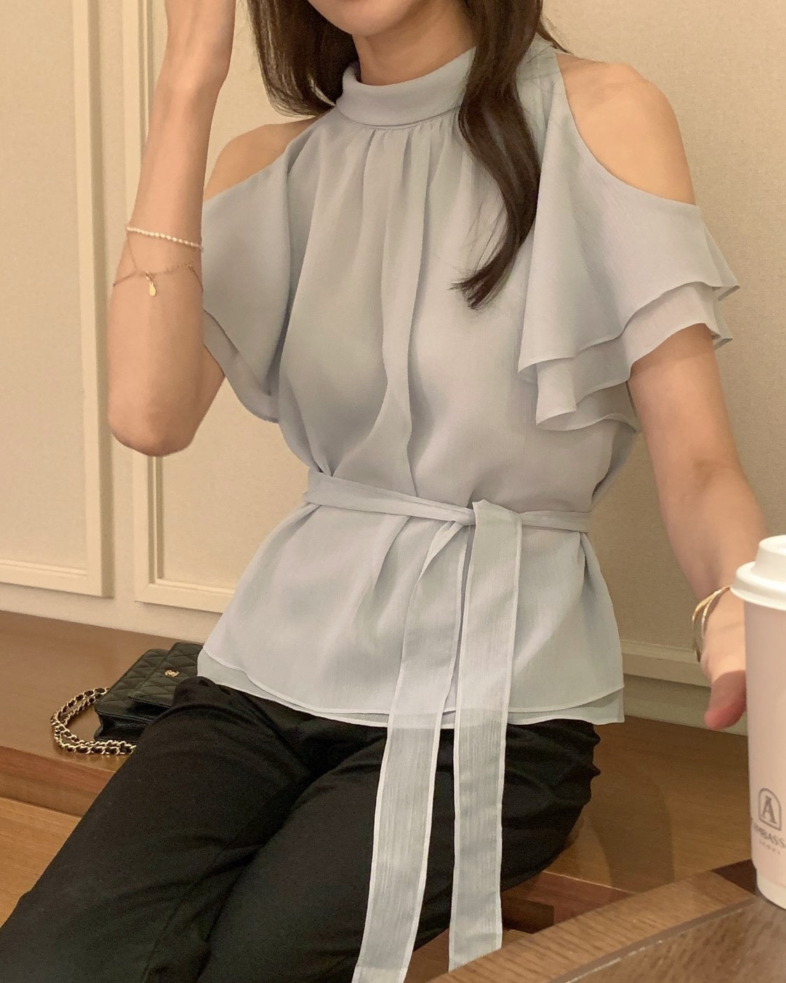 Soft Ruffle Cold Shoulder Blouse