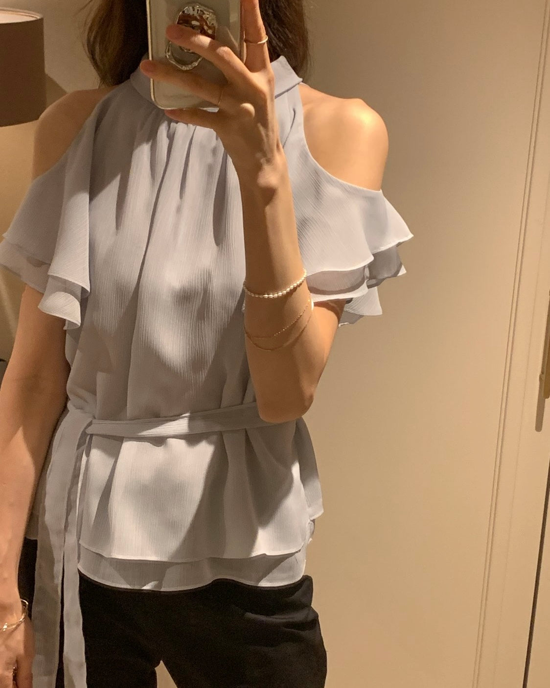 Soft Ruffle Cold Shoulder Blouse