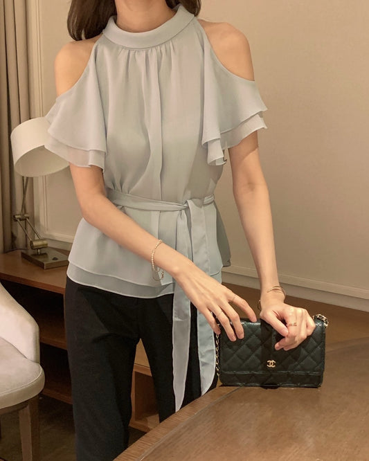 Soft Ruffle Cold Shoulder Blouse