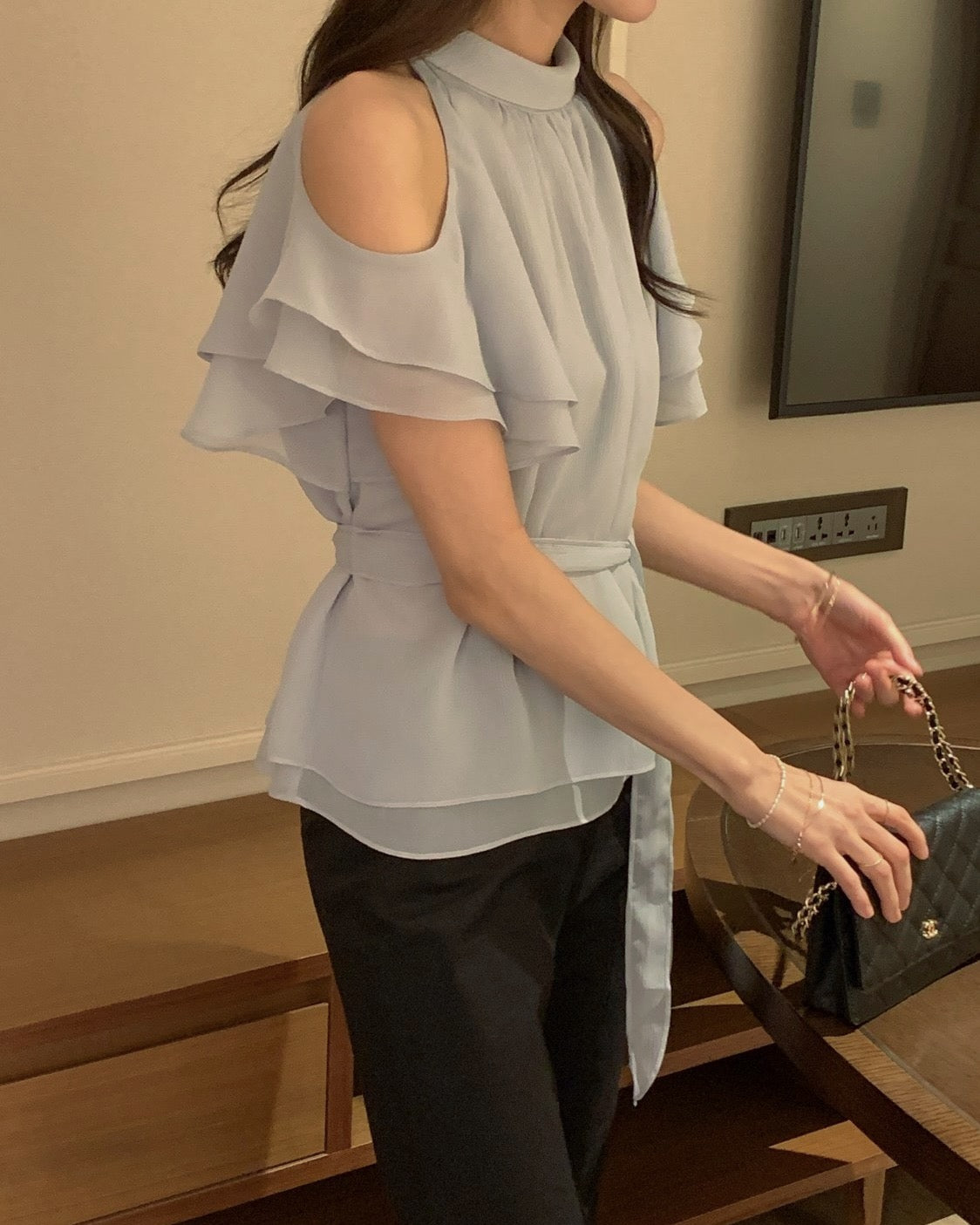 Soft Ruffle Cold Shoulder Blouse